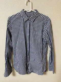 ネイビーとホワイトのチェック柄長袖シャツ M 無印良品