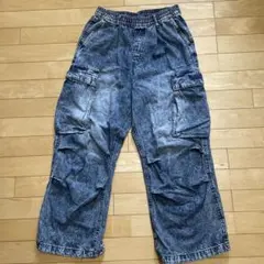 WEGO デニムカーゴパンツ ケミカルウォッシュ Sサイズ