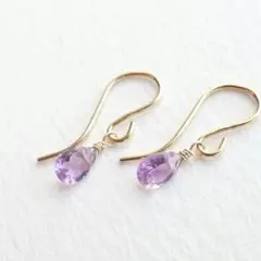 天然石小振りピンクアメジストのシンプルピアス 14kgf