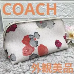 在庫処分❣️最終価格❣️外観美品❣️COACHコーチ❣️ポーチレディースホワイトレザー花