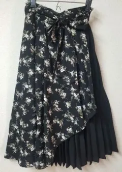 INGNI（イング）花柄切替プリーツスカート　リボンベルト付き　ミモレ丈　M