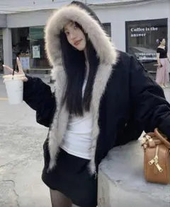 ファー付きフード ダウンジャケット ファージャケット ブラック Mサイズ