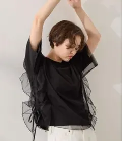 アメリカンホリック Tシャツ チュールレイヤードドロストトップス レディース