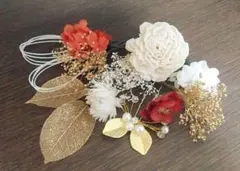 22 ②赤 ゴールド ドライフラワー 髪飾り 結婚式 ウェディング 卒業式