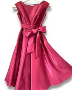 【美品】エメ AIMER ドレス 9号 赤 フレア ワンピース Aライン リボン