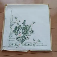 汕頭スワトー手刺繍ハンカチ★グリーン花刺繍スワトウ刺繍