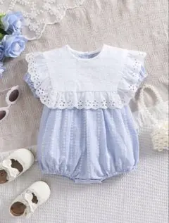 ベビー服 ロンパース 半袖 レース フリル ストライプ 女の子 春夏 60 70