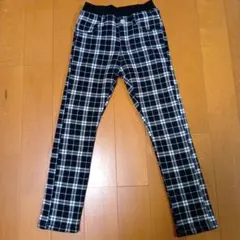 黒×白 チェック柄 裏起毛パンツ サイズ 130