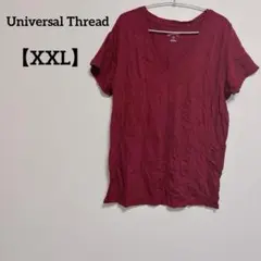 半袖Tシャツ 【XXL】 レッド Vネック 無地 シンプル トップス 体型カバー