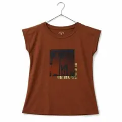 685⑧,プリントTシャツ 半袖 ヤシの木 ブラウンのサムネイル