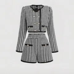 SHEIN MOD レトロ ブラック&ホワイト チェック 千鳥柄