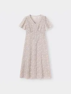 GU フラワーＶネックフレアスリーブワンピース　半袖 Sサイズ