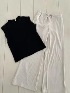 GU 黒トップス＆ベージュパンツのセット 150
