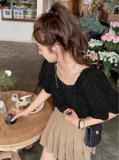 トムソン様専用　GRL ドット柄シアーバルーンスリーブブラウス　Mサイズ