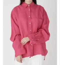 美品　MilaOwen ポケットデザインオーバーリネンシャツ　ピンク　麻