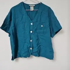 早い物勝★SHARON ANTHONY ティール Vネックシャツ【S】グリーン色
