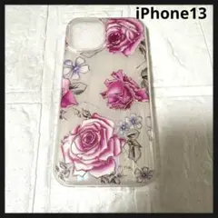 iPhone13 ケース　花柄　オーロラ　バラ　ピンクキラキラiPhoneケース