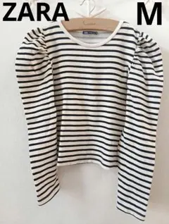 ZARA 裏起毛 パワーショルダー ボーダー長袖 M