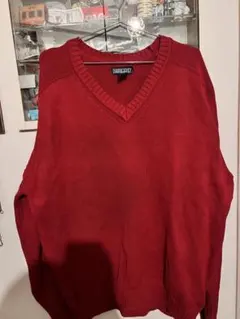 90s LANDSEND赤 Vネック ドリフターセーター　 USA製　L