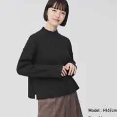 ワイドリブハイネックセーター　ニット　M 黒　ブラック　GU