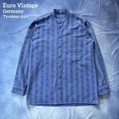 ユーロ古着 ノーカラーチロリアンシャツ ドイツ グランパシャツ 総柄 Euro