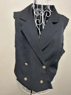 新品 未使用 ブラックダブルブレストノースリーブベスト