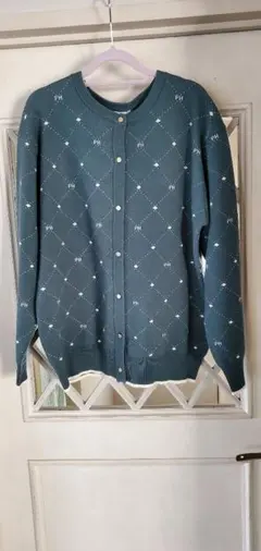 ダイヤモンドパターン グリーン カーディガン