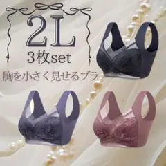 3L ◯3枚セット 胸を小さく見せるブラ　シームレス　ノンワイヤー　着痩せ　美胸