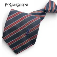 美品 YSLネクタイ 刺繍ロゴ スペイン製 シルクリネン 春 夏