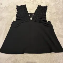 フリル付きベスト　ブラックL ペプラム