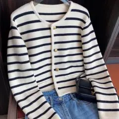 ボーダー　ニットカーディガン　韓国 セーター 上着　GRL スナイデル ザラ 秋