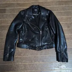 【S 7-9号 美品】ZARAフェイクレザー クロップド　ライダースジャケット黒