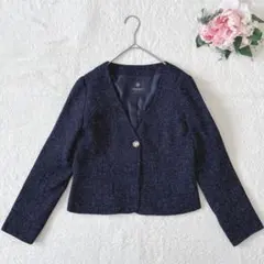 ナノベース ノーカラージャケット　ツイード風　金ボタン　きれいめ　サイズ36