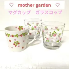 マザーガーデン いちご・花柄 ガラスコップ×２ マグカップ×１　 計３個セット