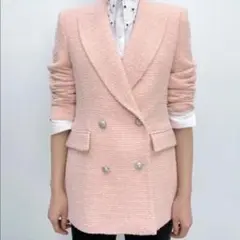 ZARA ザラ　テクスチャード　ツイード　ピンク　ジャケット