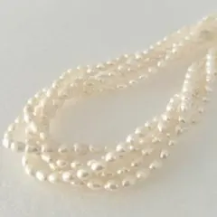 淡水ケシパール 5連 ネックレス シルバーパーツ使用 ライスパール 58cm