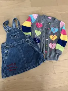 BeBeデニムサロペット、カーディガン、 のセット