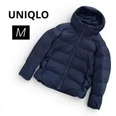 美品　UNIQLO シームレスダウンパーカ　フード付きジャケット　ネイビー　M