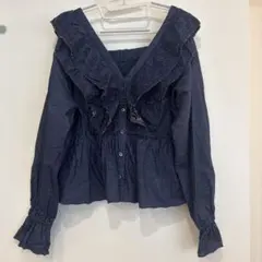 サマンサモスモス SM2 デニムスカラップ刺繍フリル2wayブラウス インディゴ
