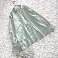 【グローブ】（L）ピンタックブラウス フリル 長袖 ミント グリーン 春秋のサムネイル