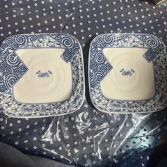 有田陶器 青い花柄皿 2枚セット 大皿