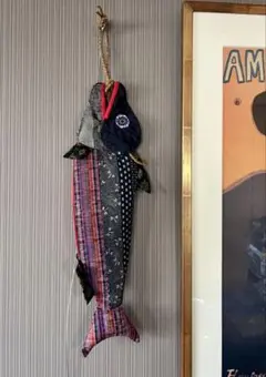 魚型インテリア装飾 パッチワーク 魚型 古布 鮭 吊るし飾り 着物