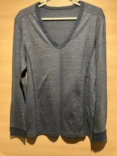 AKM ブルー Vネック 長袖 カットソー ロング ロンT