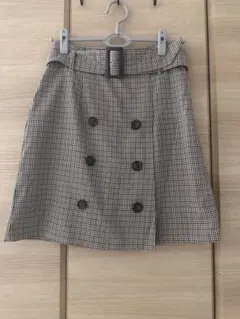 チェック柄 ダブルボタン ミニスカート