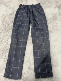 長ズボン グレー系チェック柄ゴムウエストパンツ