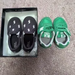 New Balance 緑スニーカー とPOLOの黒スニーカー箱付き2セット