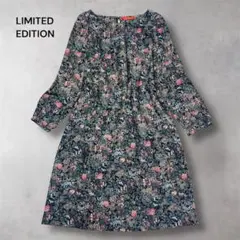 リミテッドエディション 日本製 花柄ひざ丈ワンピース ベロア調 上品 ワールド