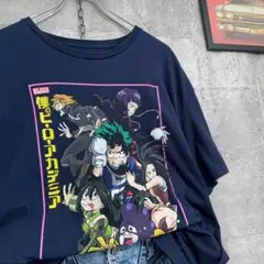 US古着/XL ヒロアカ 僕ヒロ アニメ ジャパニメーション 半袖Tシャツ 紺