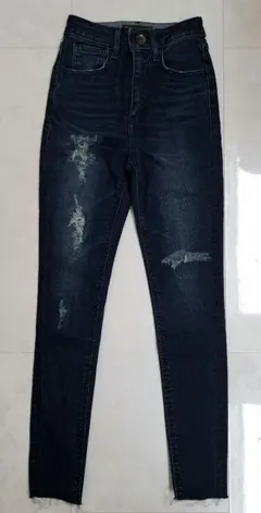 リエンダ　rienda ダメージ　ストレッチ　ダークブルー　スキニーデニム