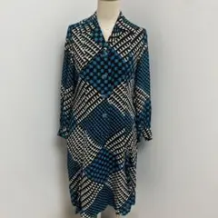 幾何学模様の長袖ワンピース　ワンピース　シャツワンピース　ヴィンテージ